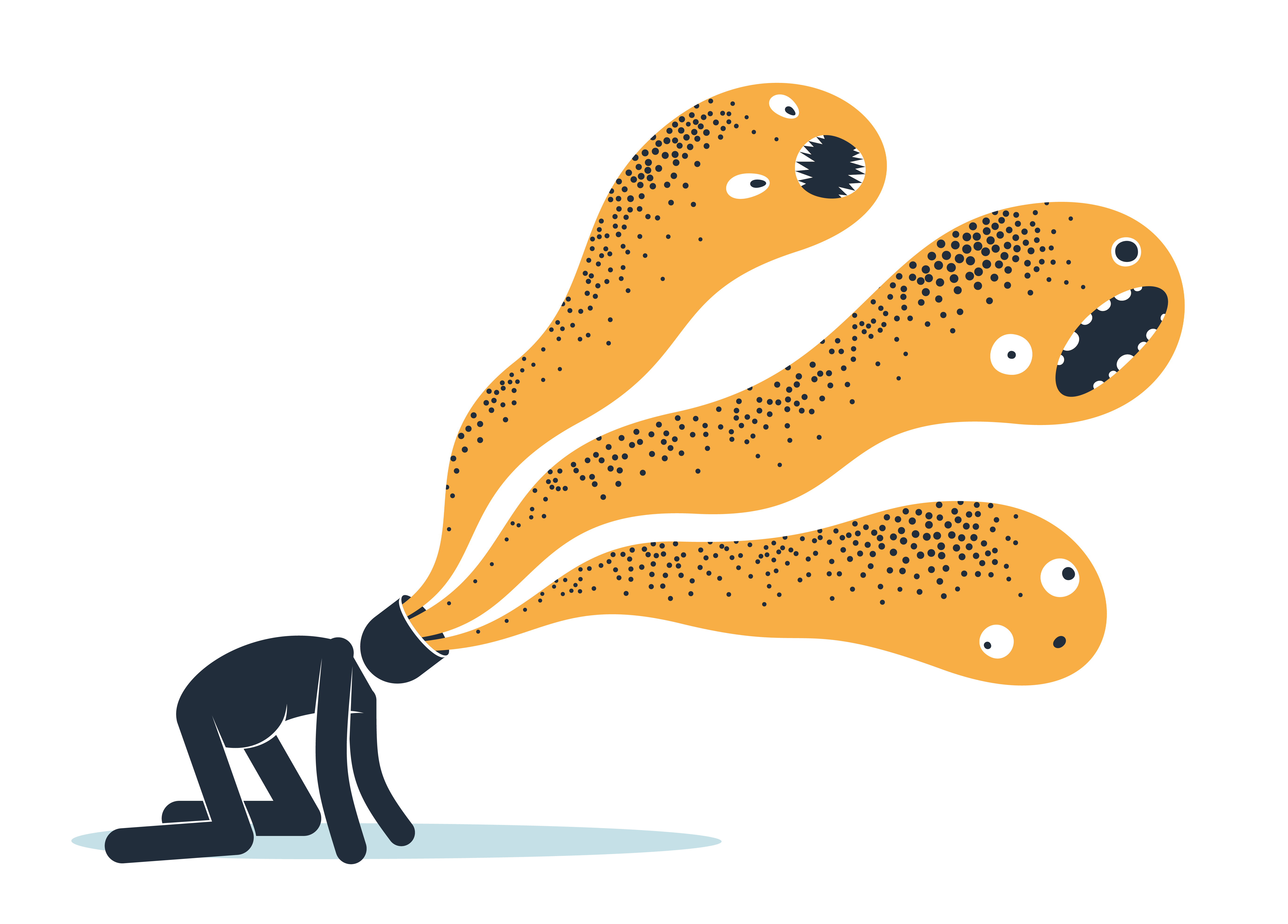 Ilustracja człowieka z wymykającymi się kontroli myślami – epizod maniakalny w ChAD